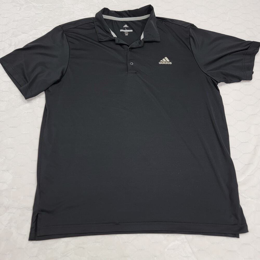 adidas Golf Polo Shirt Mens Large Black Short Sleeve Performance Athletic